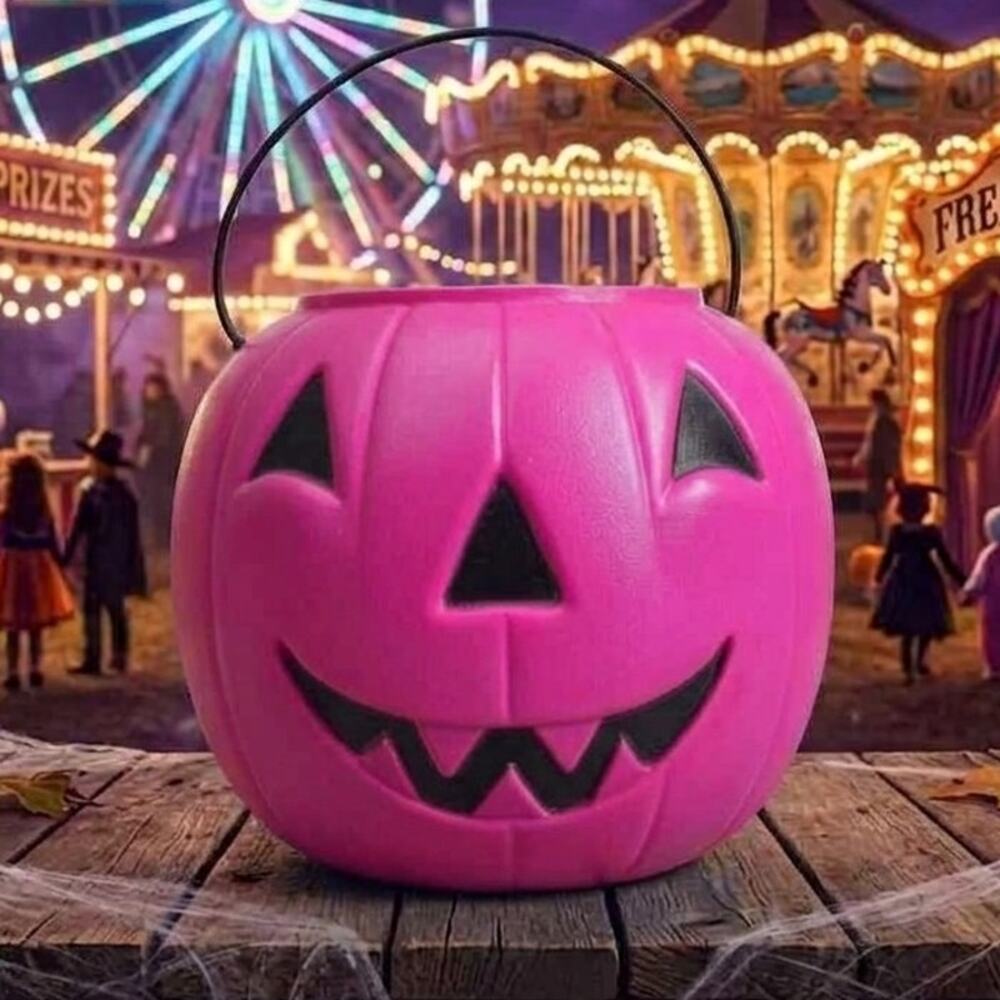 Y2K General Foam Plastics Pink Pumpkin Jack o Lantern Blow Mold Bucket